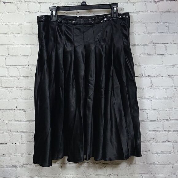 Carmen Marco Valvo Silk Black Sequined Full Midi Pleated Luxe Skirt Designer Vtg - Picture 12 of 12